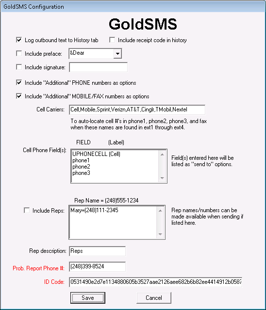 GoldSMS Configuration